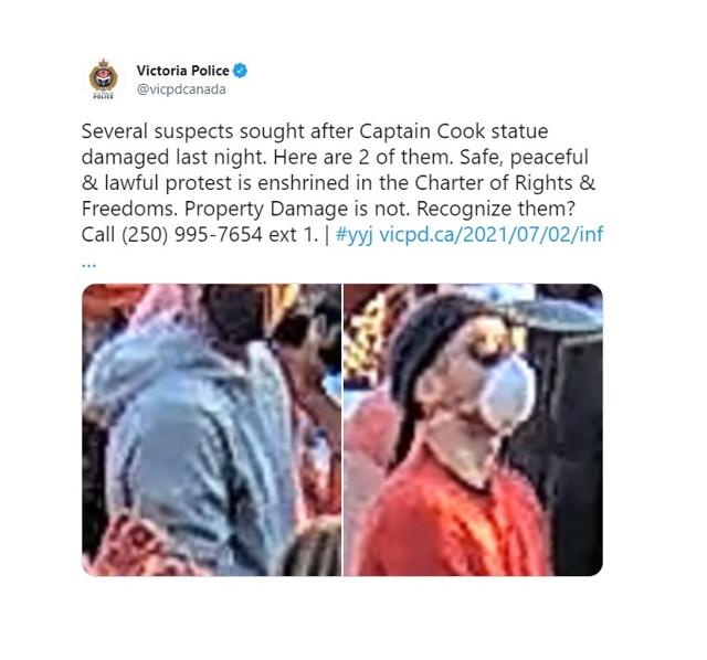 Police in Victoria investigating after a statue of Captain James Cook toppled and thrown into the harbour - https://cdn.connectfm.ca/0A377B95-507D-4522-A04D-F06D617DA1ED_Story1281841_1853481.jpg