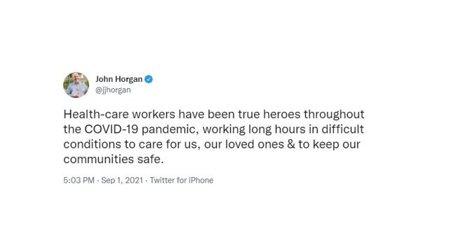 Premier Horgan expressing gratitude to health-care workers after protests outside some hospitals in B.C. - https://cdn.connectfm.ca/2AE3EF90-93D0-410B-9490-E0243AE2B60F_Story1383202_1999117.jpg