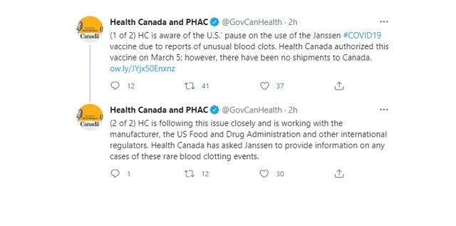 Health Canada investigating reports Johnson &Johnson COVID-19 vaccine may be linked to extremely rare cases of blood clots - https://cdn.connectfm.ca/33DDC3C1-9ABD-4281-B03B-FCC5FDA28F18_Story1144315_1659044.jpg