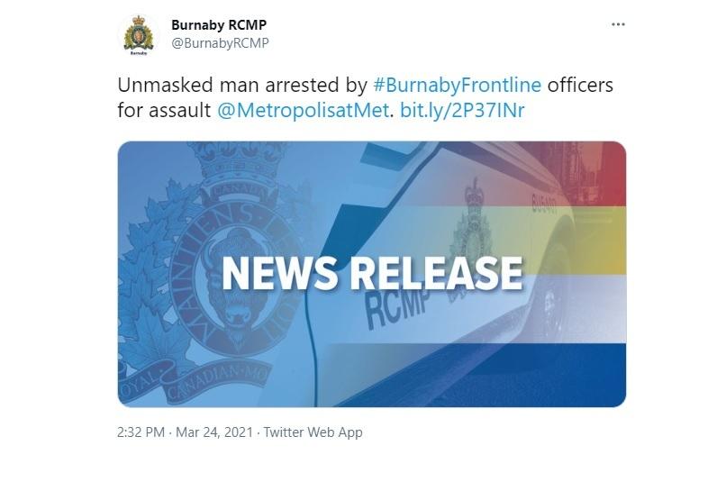 unmasked-man-arrested-for-assault-at-metropolis-at-metrotown