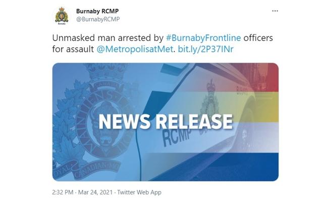 Unmasked man arrested for assault at Metropolis at Metrotown - https://cdn.connectfm.ca/3526C81E-EB6A-4D3D-8D3D-D6CBBEA1FDF7_Story1113326_1614684.jpg