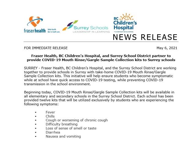 COVID-19 Mouth rinse/Gargle sample collection kits being provided to Surrey schools - https://cdn.connectfm.ca/3943F7DD-1106-4246-B371-4340CC3803FD_Story1182044_1713605.jpg