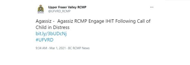 IHIT called after a child was found in medical distress in a small community in Fraser Valley - https://cdn.connectfm.ca/533D50D2-D918-41FD-99DA-EF4F12E7C743_Story1072234_1555145.jpg