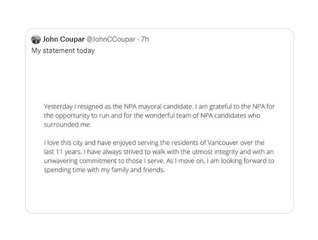 Vancouver Non-Partisan Association mayoral candidate John Coupar quits as vote looms - https://cdn.connectfm.ca/5B7A3D44-2588-4B90-A2B7-0A80FF6AD49D_Story1949795_2805745.jpg