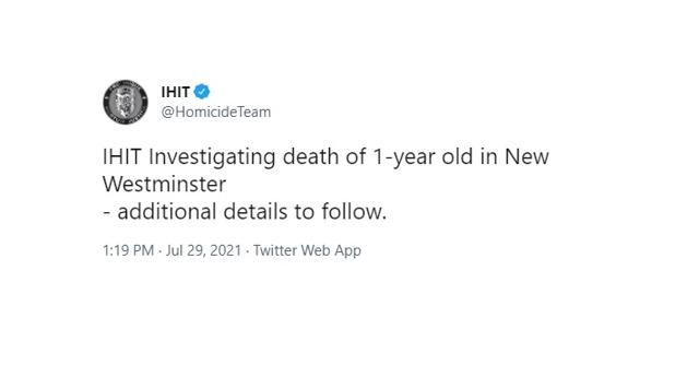 IHIT investigating death of 1-year old in New Westminster - https://cdn.connectfm.ca/62A18D93-1D9B-4F25-88EA-71118E6E0AE9_Story1326260_1916902.jpg