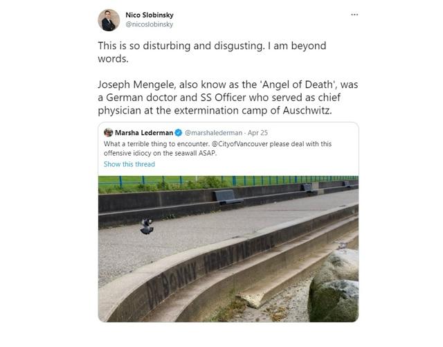 Disturbing graffiti compares Dr. Bonnie Henry to a notorious Nazi doctor - https://cdn.connectfm.ca/65C624B4-7EC0-4279-B3C2-E3EB61B48DFB_Story1165275_1689075.jpg