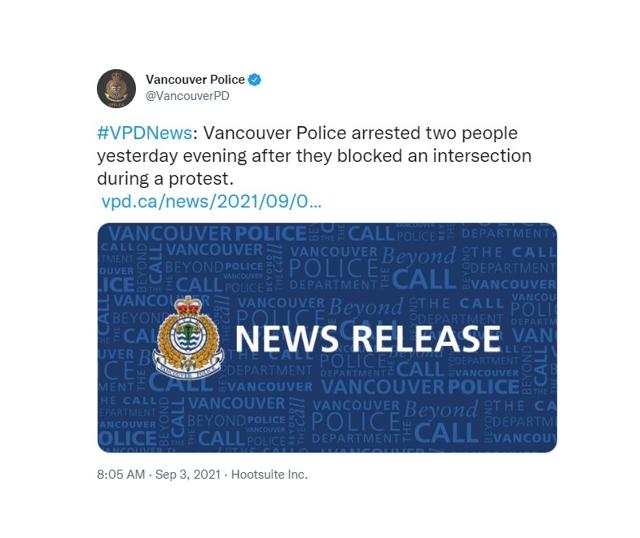 Two people arrested following Vancouver protest - https://cdn.connectfm.ca/67D2A05A-9B36-4428-AC67-83AA6DF3DC02_Story1385227_2002074.jpg