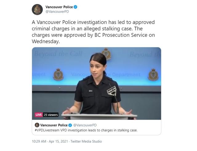 VPD investigation leads to charges in stalking case - https://cdn.connectfm.ca/73CC5347-EF48-404A-BDDA-0BBCF8ECBFD6_Story1147960_1664432.jpg