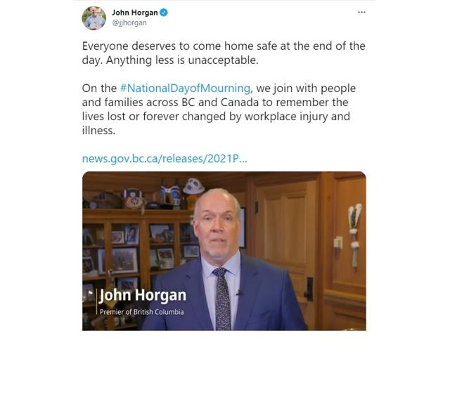Premier Horgan and Minister of Labour Harry Bains remember the lives lost on National Day of Mourning - https://cdn.connectfm.ca/7CCDF86E-9BAA-4311-B268-1B94F6CD1FA6_Story1168791_1694466.jpg