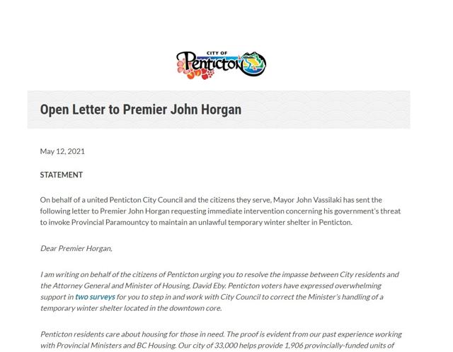 Penticton council writes letter to premier seeking intervention in shelter dispute - https://cdn.connectfm.ca/7E9B9FE1-8065-4F60-875A-60C3E676A94E_Story1191607_1727673.jpg