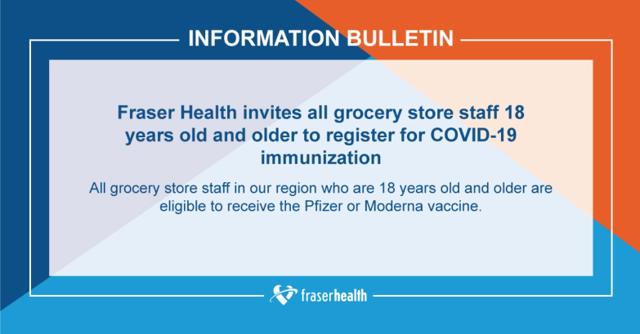 Grocery workers 18 and up in Fraser Health region can register for Pfizer-BioNTech or Moderna vaccine - https://cdn.connectfm.ca/8DC2467E-C00C-4BE9-8C53-31D8526D39A9_Story1182050_1714169.jpg