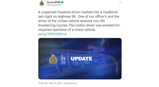 Police officer and driver hurt as vehicle rams into police cruiser - https://cdn.connectfm.ca/944DE127-7F96-447A-896C-D56FB9DF532F_Story1097783_1592322.jpg