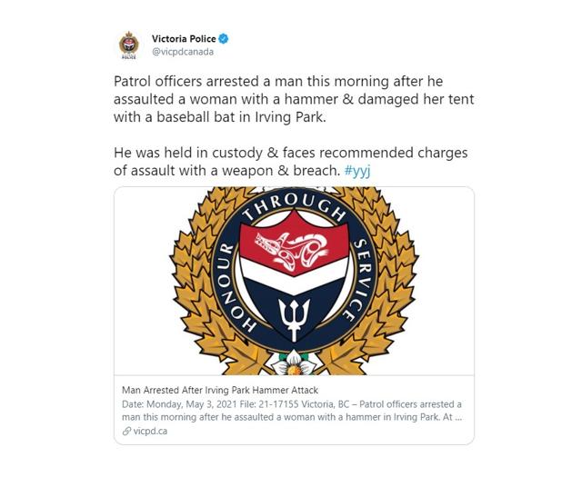 Man arrested after woman attacked with a hammer: Victoria police - https://cdn.connectfm.ca/B5309FB9-EF10-480C-9C2F-E5F6724677DC_Story1178414_1708143.jpg