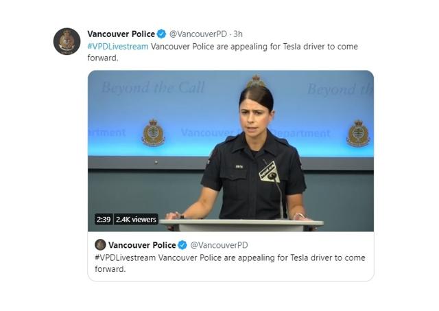 VPD appealing for Tesla driver to come forward - https://cdn.connectfm.ca/BF19EA77-5A2C-4A61-A86F-C2077AC9135D_Story1292614_1869769.jpg