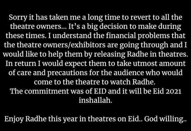 Theatrical release for Radhe - https://cdn.connectfm.ca/C062823A-F450-49A5-A00A-B3F2F445E341_Story1005440_1456435.jpg