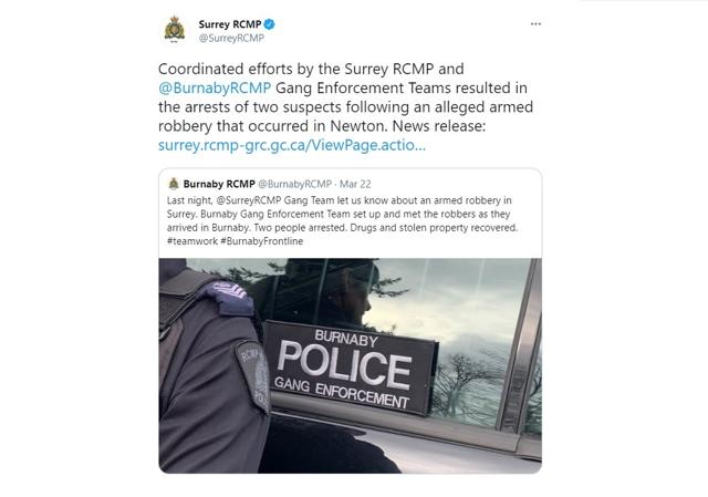 Surrey and Burnaby RCMP Gang Enforcement Teams arrest two suspects following an alleged armed robbery in Newton - https://cdn.connectfm.ca/C252C861-9F45-40CF-AFD0-312B52DC2C67_Story1111431_1611295.jpg