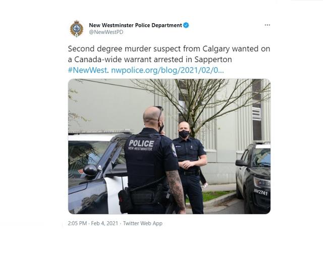 Man wanted on a Canada wide warrant for second-degree murder arrested: New Westminster Police - https://cdn.connectfm.ca/C87F832D-8E96-4E2C-B1D8-1A807D711A77_Story1034477_1499261.jpg