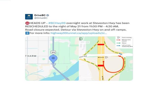 Highway 99 section to be diverted overnight in Richmond - https://cdn.connectfm.ca/Drive-Bc.jpg
