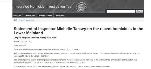 Police report 15 gang-linked killings in Metro Vancouver in 2021 after dip since 2017, indetify Langley shooting victim - https://cdn.connectfm.ca/EC6C6C4A-0599-4271-829F-E0A8706C07F7_Story1159498_1681316.jpg