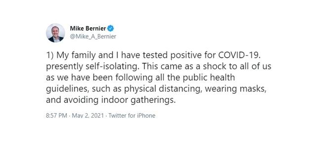 Liberal MLA Mike Bernier tests positive for COVID-19; first elected member of the legislature to report having the virus - https://cdn.connectfm.ca/F4F55BE2-8F13-4C73-9381-067CBBE10281_Story1176534_1705919.jpg