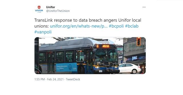 Unifor says, transit authority has been slow to reveal information about December's cyberattack - https://cdn.connectfm.ca/F961B6FC-037B-4AB1-BB79-46E8C394856E_Story1066288_1546085.jpg
