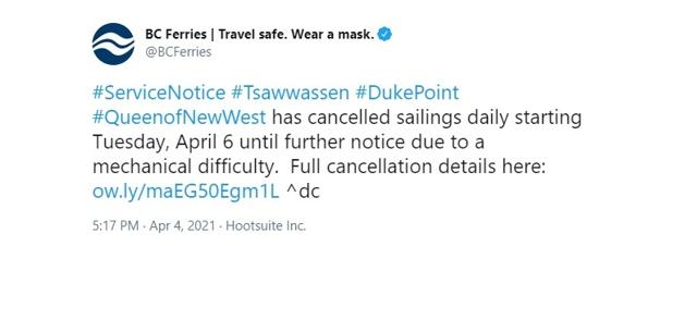 BC Ferries indefinitely cancels eight sailings between Tsawwassen and Duke Point - https://cdn.connectfm.ca/F9791718-CFD0-4596-A992-91BE64DF092B_Story1130608_1639378.jpg