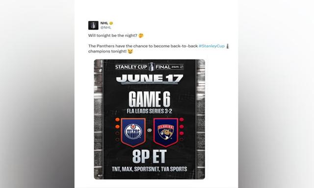 Panthers can clinch a 2nd consecutive Stanley Cup  championship by beating the Oilers in Game 6 - https://cdn.connectfm.ca/NHL.jpg