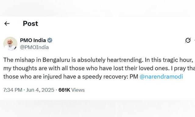 11 dead and 33 hurt in the stampede during RCB's Victory Parade - https://cdn.connectfm.ca/PMO-tweet.jpg