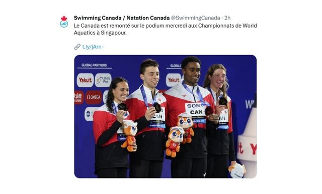 World Swimming Championship 2025: Canada wins bronze in 4X100m mixed medley relay - https://cdn.connectfm.ca/Swimming-Canada-WC-mixed-doubles.jpg